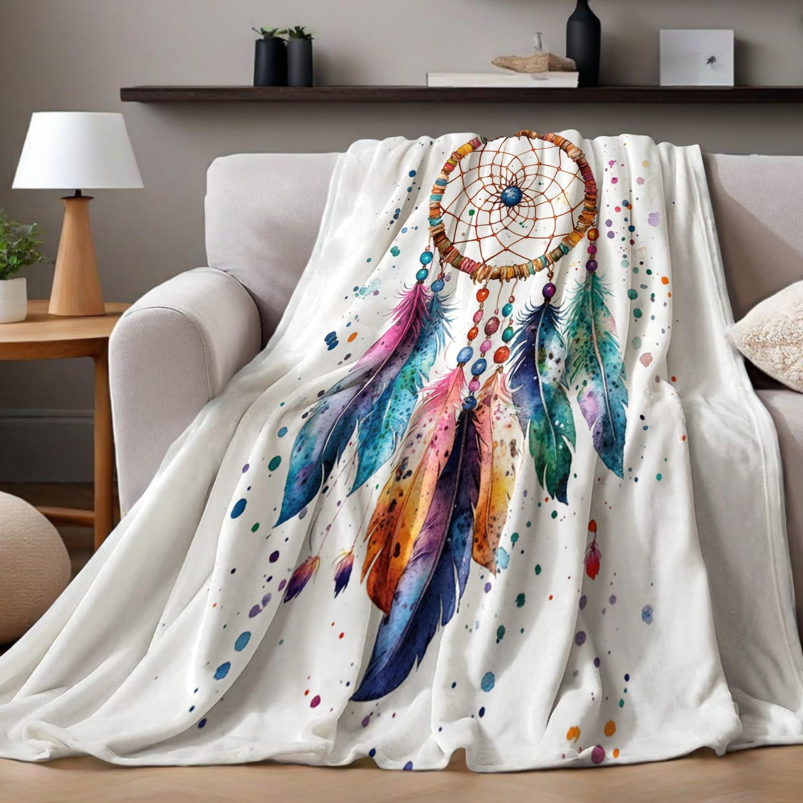 Kuscheldecke 200 x 220 cm Aquarell-Traumfänger Flauschige Fleecedecke Weiche Sofadecke Couchdecke Atmungsaktive Wohndecke für Sofa und Bett