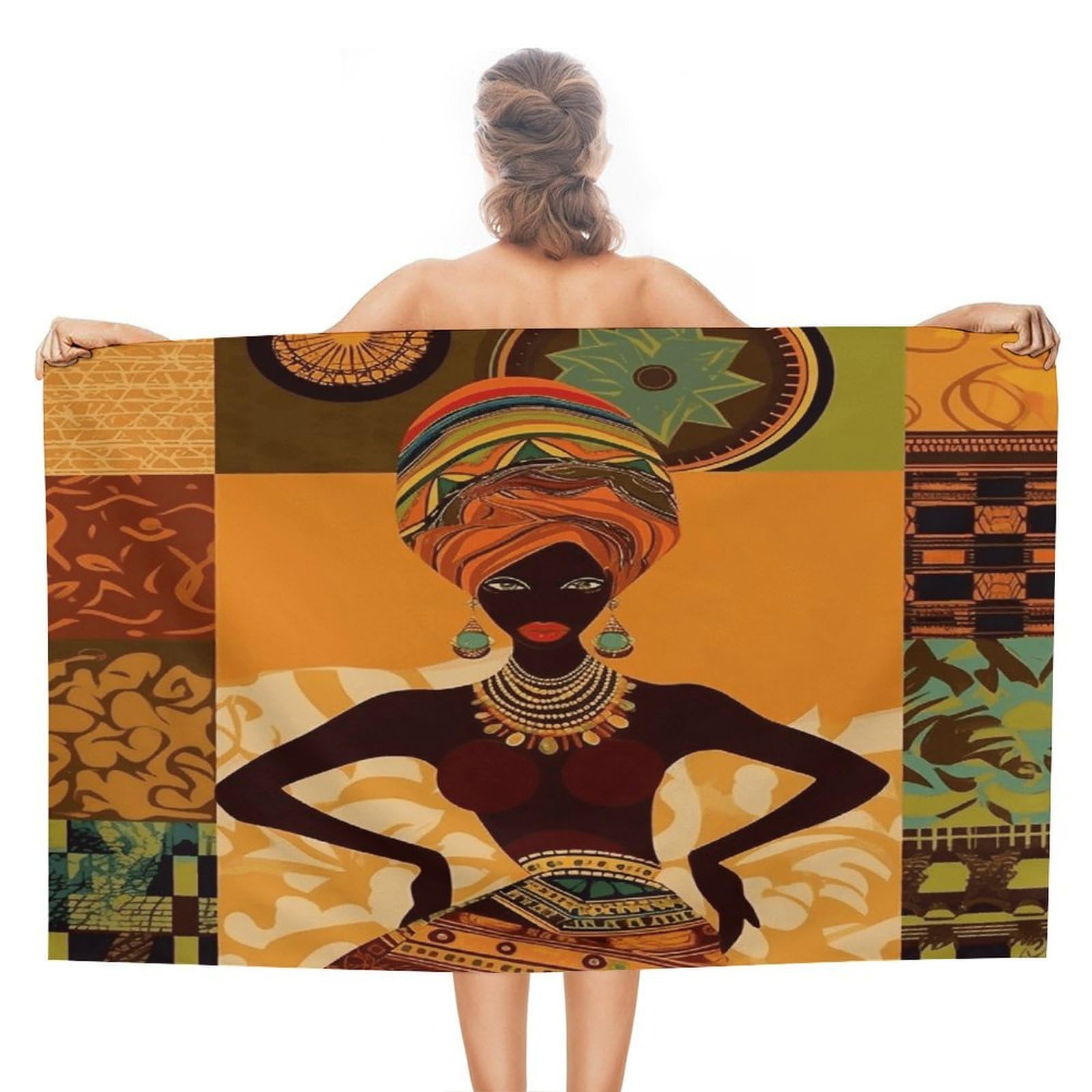 FekiLoot African Woman Beach Towel Absorbent & Quick Dry Pool Towels 31 X 51 Inches Extra Large Sandfree Beach Blanket Towels Soft Lightweight Travel Towel for Swim Yoga Camping