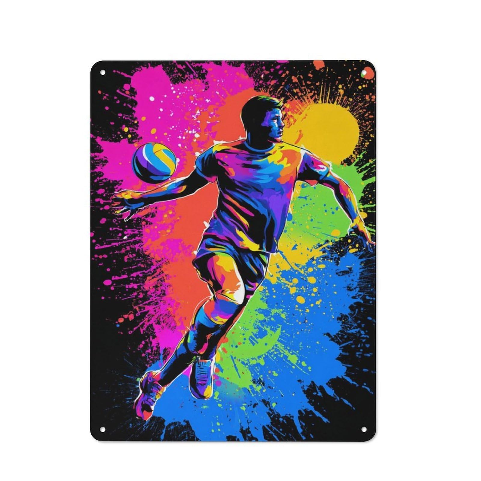 Junmoney Vibrant Soccer Player Artwork Vintage Tin Sign 40X30cm With For Workshop Wall, For Makers And Diy Enthusiasts, For Retro Home Interiors