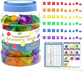 60 Pcs 3D Shapes for Kids Translucent Geometric Solids for Teaching Geometry Light Table Manipulatives for Preschool Classroom Colorful Math Learning Toy Set