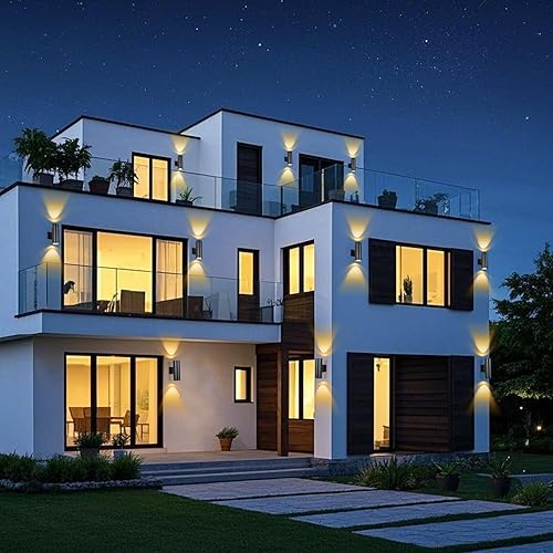 Miniatura 32 de Paquete de 4 lámparas de pared del anochecer al amanecer, modernas luces de pared para exteriores con bombillas LED, lámpara cilíndrica negra