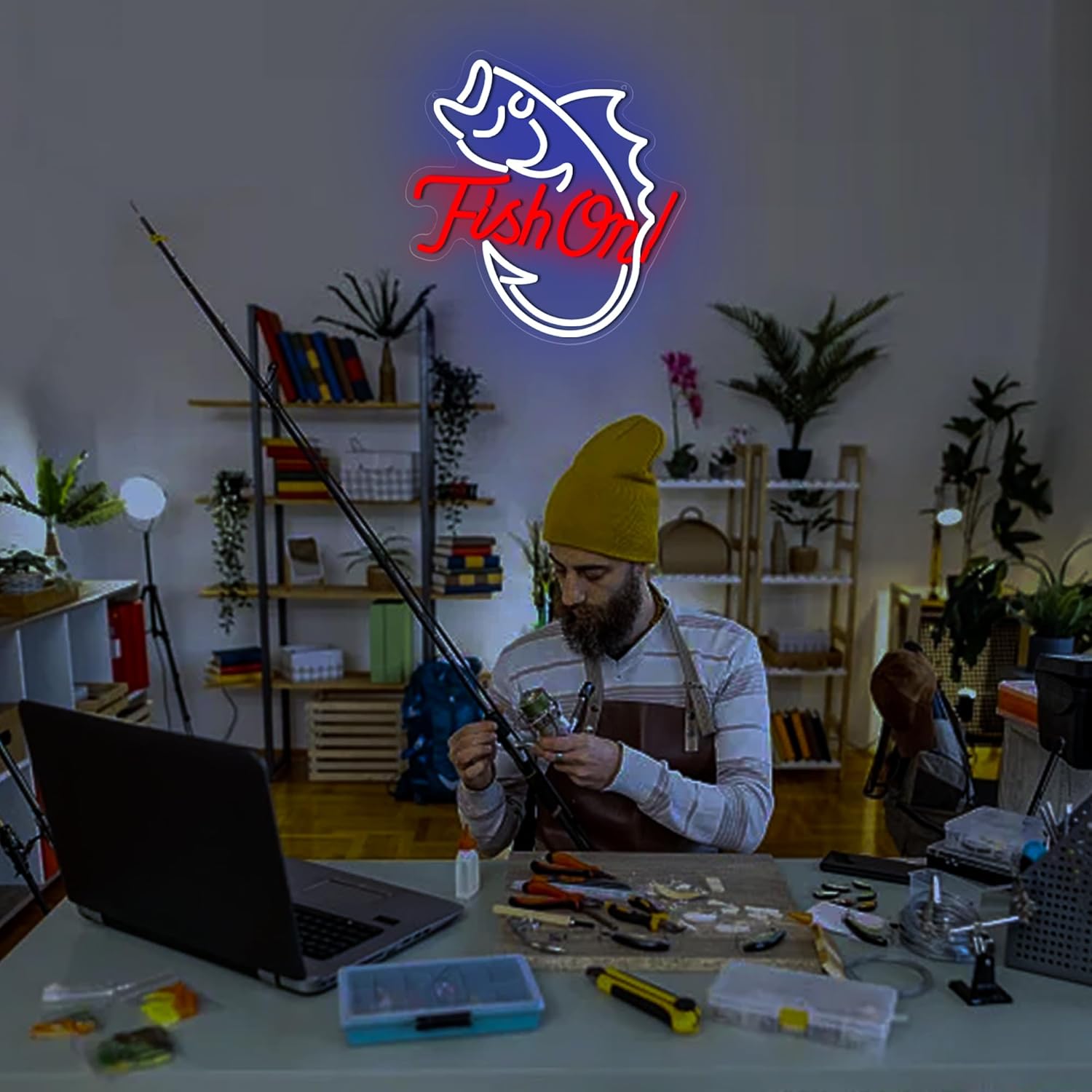 Fishing Neon Sign for Wall Decor Fishing Neon Light for Man Cave Dimmable Blue Red LED Light Up Sign for Bedroom Living Room club Party Birthday Gifts Wall Art Size12.9 * 14.4(WZCP052) - Image 5