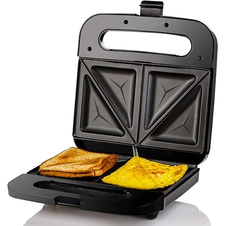 Ovente Electric Indoor Sandwich Grill Maker with Non-Stick Cast Iron Grilling Plates, 750W Countertop Bread Toaster Easy Storage & Clean Perfect for Breakfast Grilled Cheese Egg & Steak, Black GPS401B