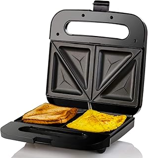 Ovente Electric Indoor Sandwich Grill Maker with Non-Stick Cast Iron Grilling Plates, 750W Countertop Bread Toaster Easy S...