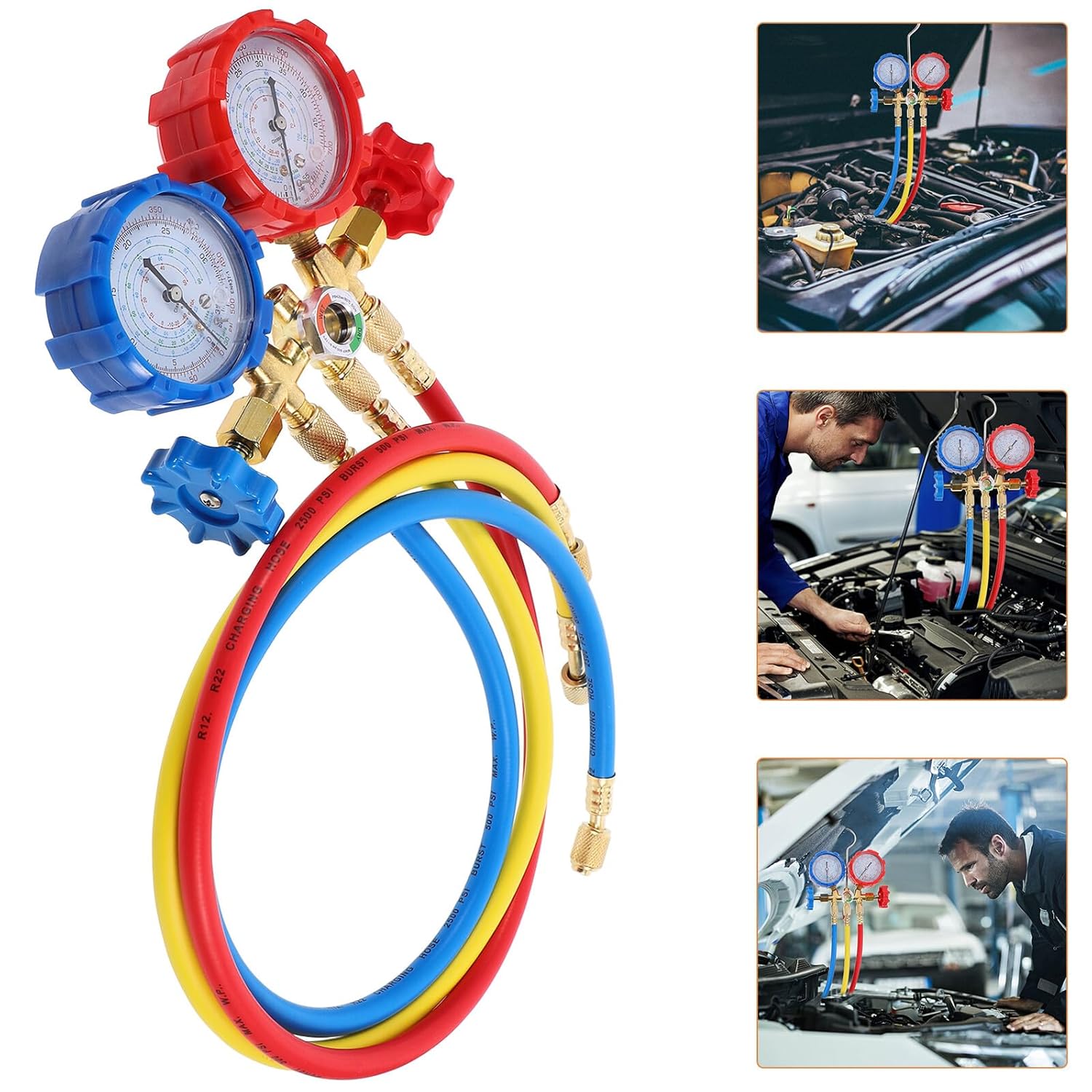 Conditioner Fluoride Meter and Charging Hose Kit for Car Ac Recharge with Filling Tube and Pressure Gauge Suitable for Automotive Maintenance