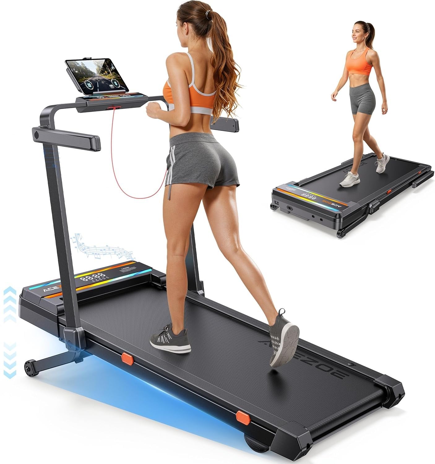 laufband für zuhause mit Neigung, 5 IN 1 Walking Pad mit 12% Steigung, 2.5HP Klappbar Laufband für Zuhause & Büro,2-LED-Anzeige,Bis 136kg Belastbar,Keine Installation