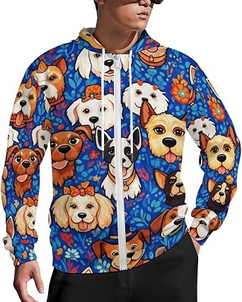 Mens Hoodie Casual Sweatshirt Soft Long Sleeve Full Zip Hooded Tops with Pocket
