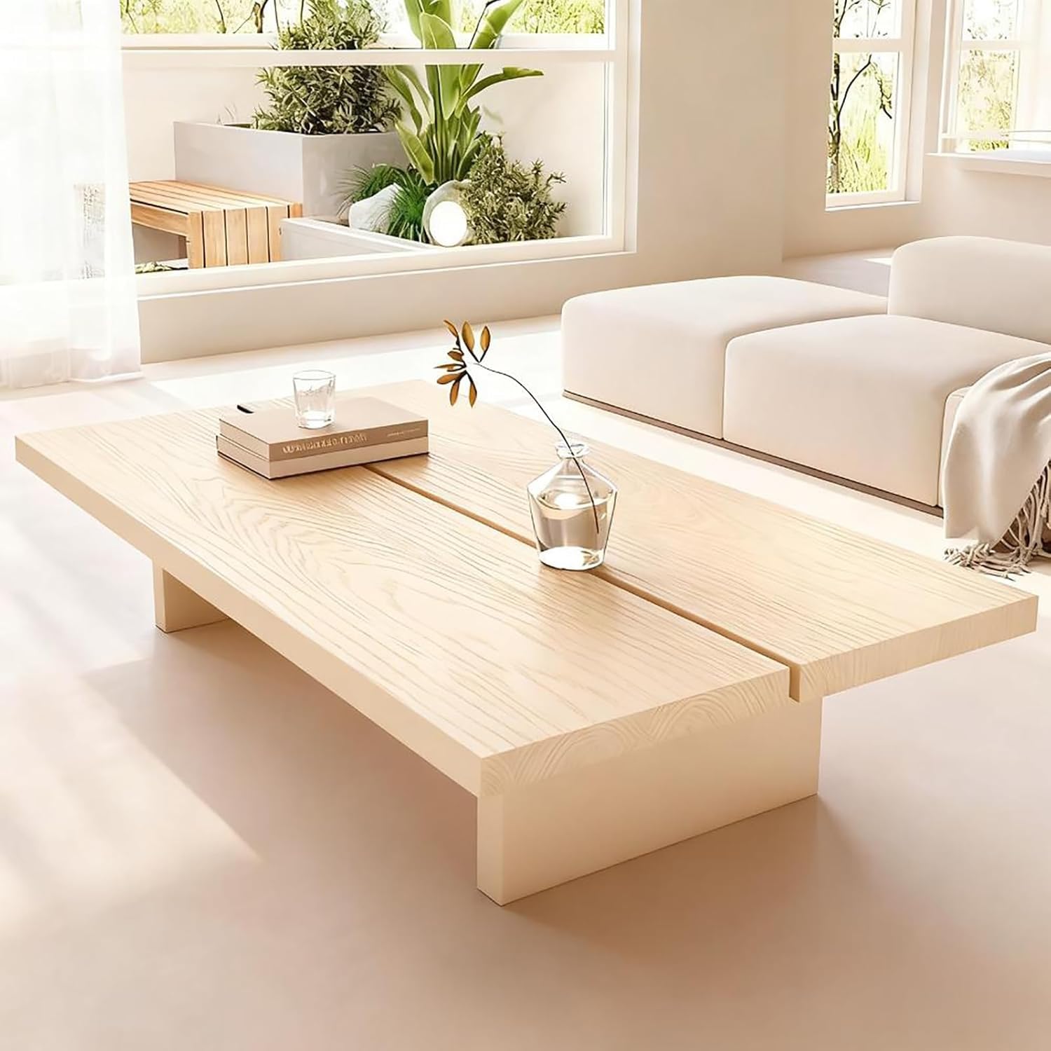 Table Basse Rectangulaire Moderne en Bois Massif Style Minimaliste pour Salon