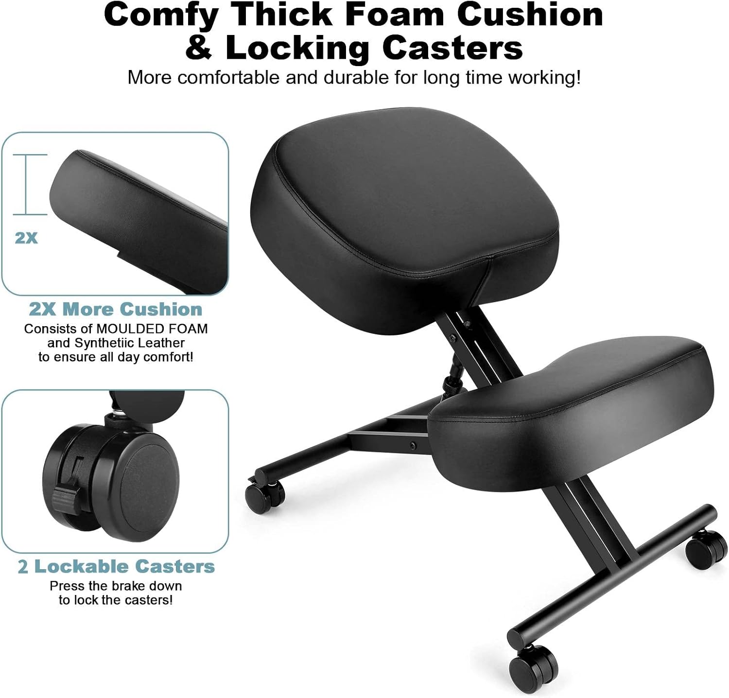 Ergonomic Kneeling Chair, Height Adjustable Office Chair with an Angled Seat and Casters for Home, Meditation Chair