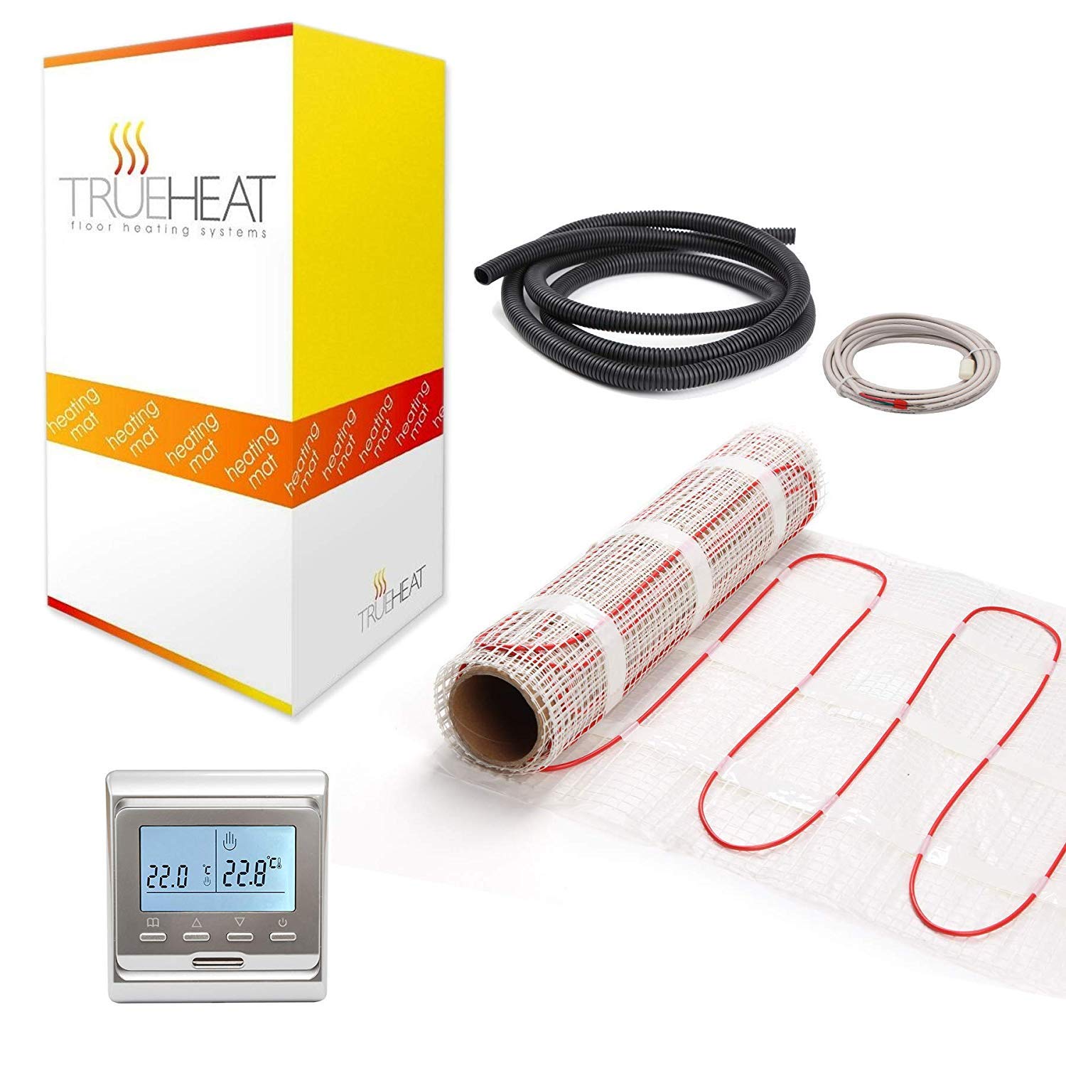 Electric Underfloor Heating Mat Kit for Tile or Stone Floors 200W/m2-4.5m2 with Silver Programmable Thermostat — image 1