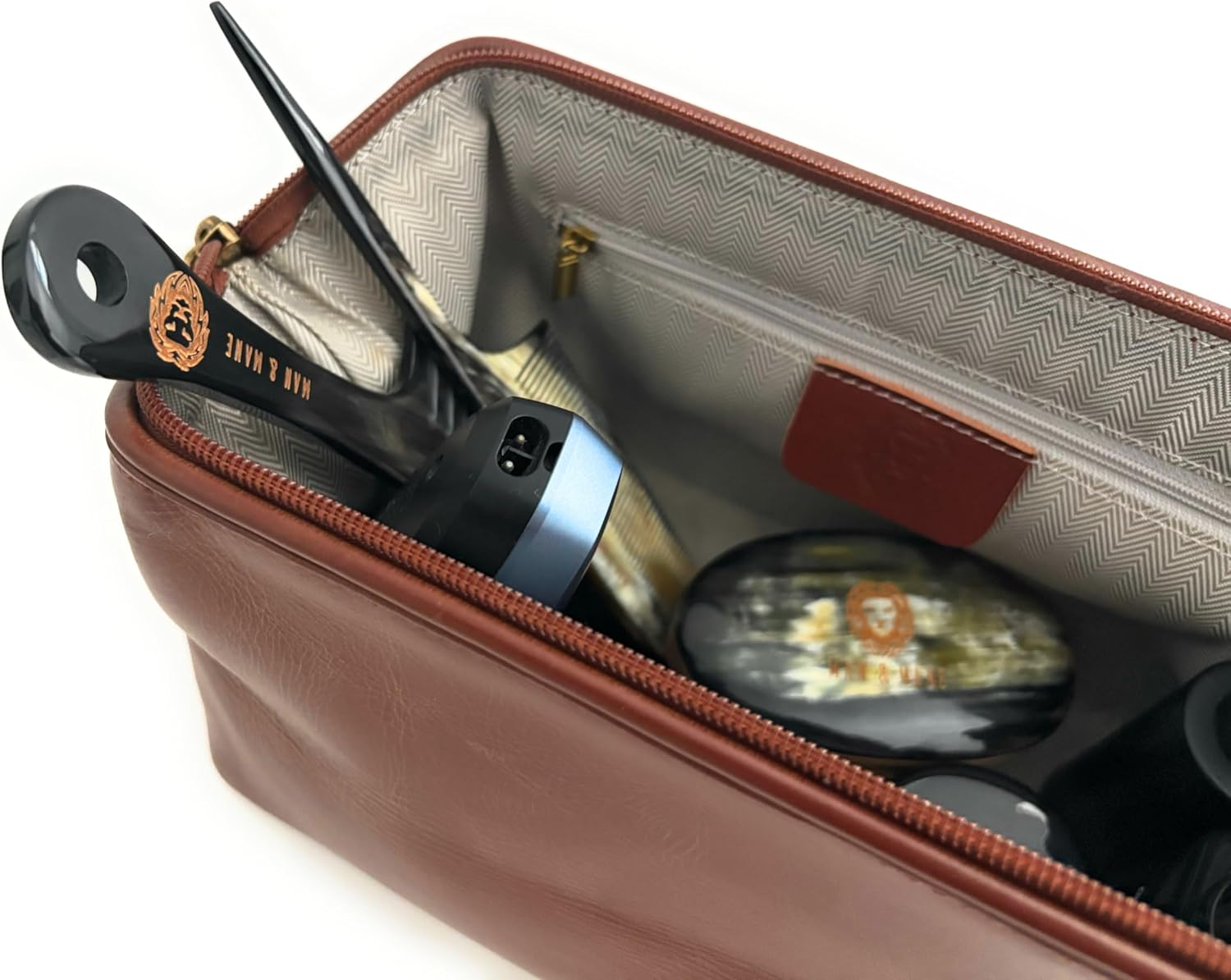 MAN & MANE Premium Leather Toiletry Bag for Men & Women – Classic Dopp Kit Travel Shaving Bag (Cognac Brown) - Image 7