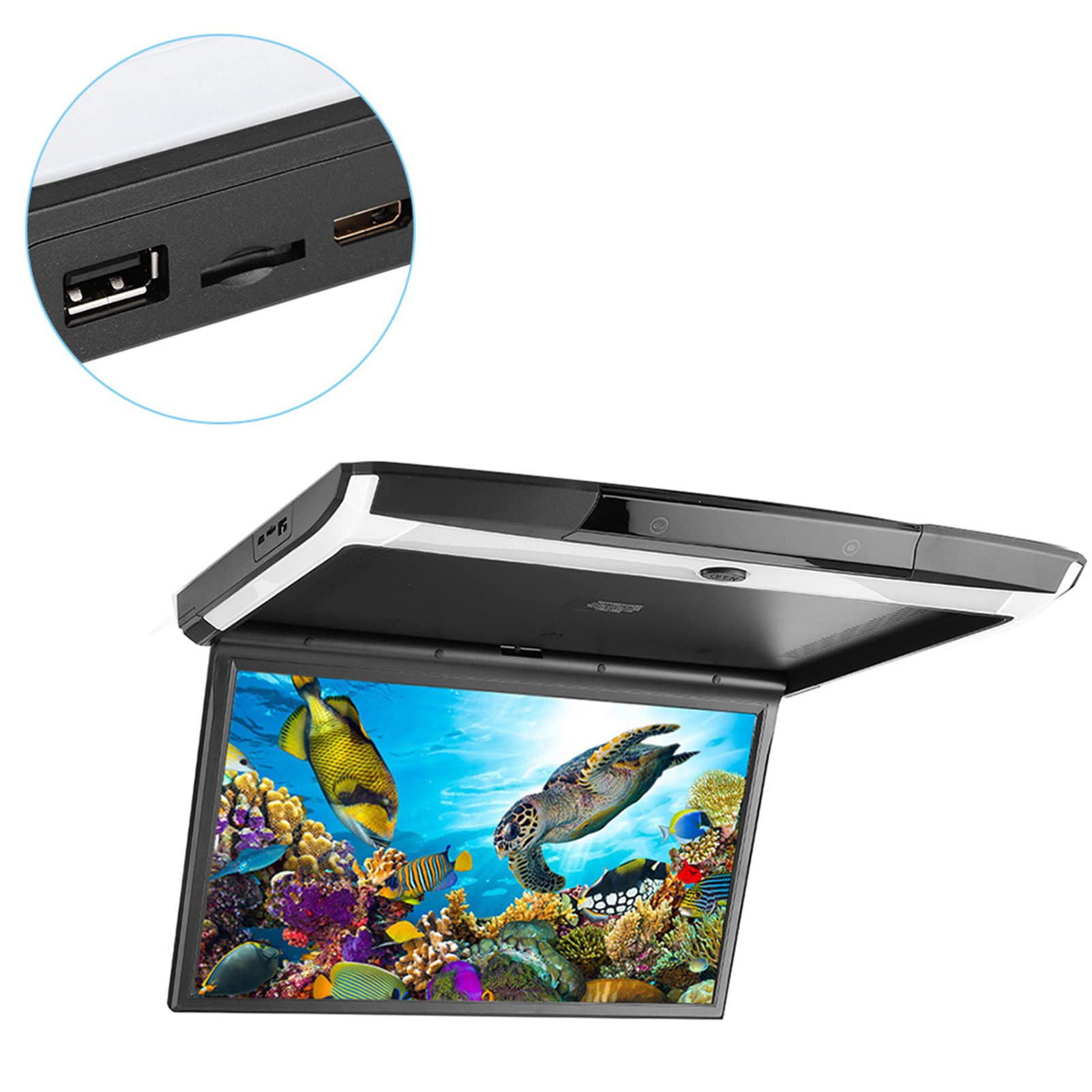 Reproductor de Techo para Automóvil, 17.3In IPS 1080P WiFi Bluetooth Monitor de Automóvil Abatible hacia Abajo Soporte Android Hdmi AV FM USB Montaje en el Techo Monitor Abatible hacia Abajo