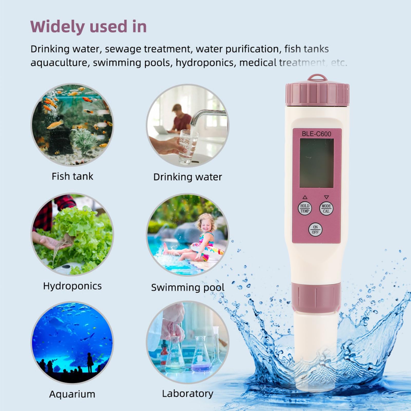 Alta Sensibilidad de Prueba de Calidad del Agua Pen para Medición Profesional Salinidad EC ORP SG en Piscinas y Acuarios, Pluma Tester Ph Digital para Hidroponía, Abssize