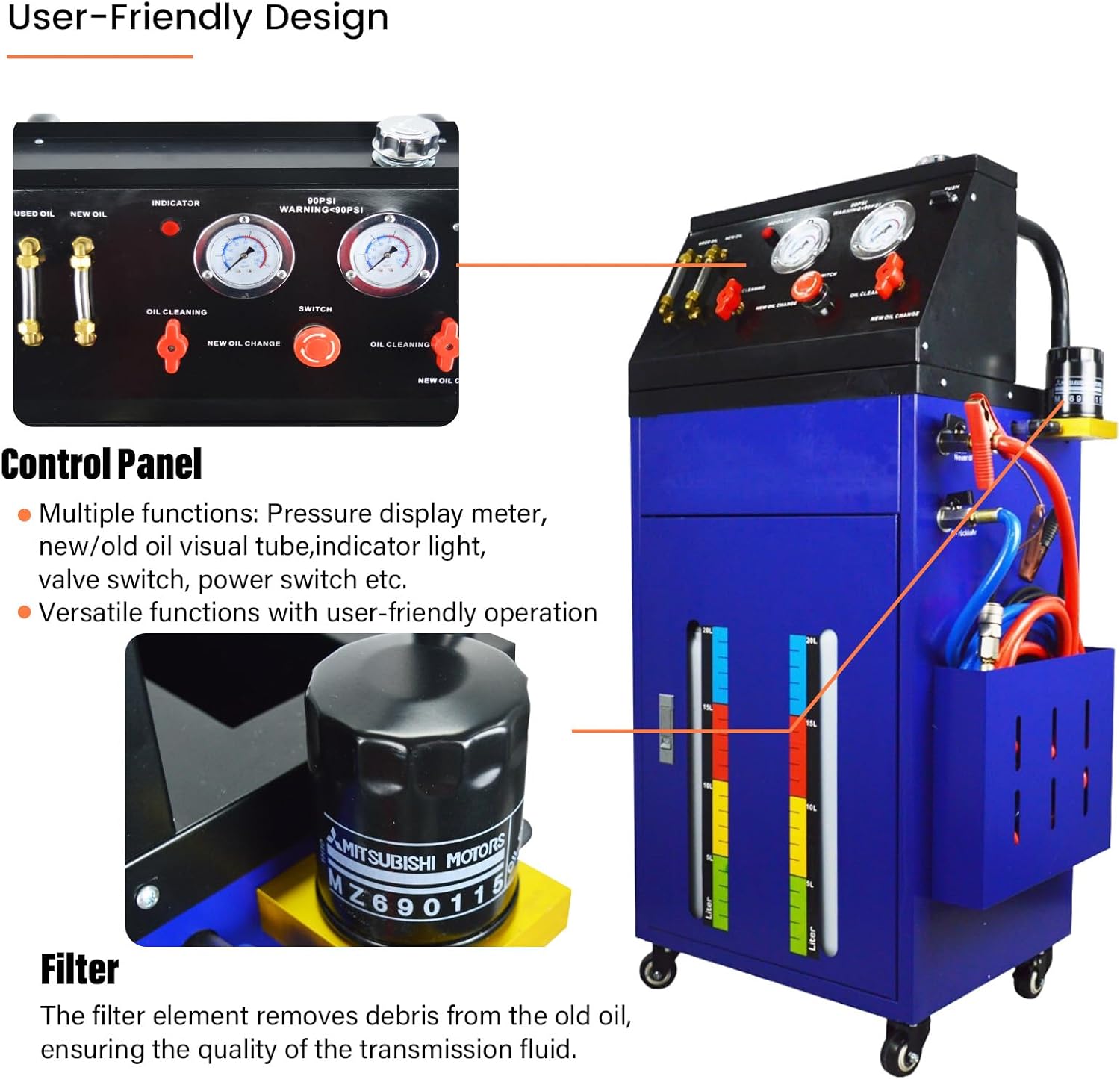Automatic Transmission Fluid Exchanger 5.3gal*2 Automatic Oil Changer Auto 0-60PSI Transmission Oil Changer Flush Cleaing Machine 12V