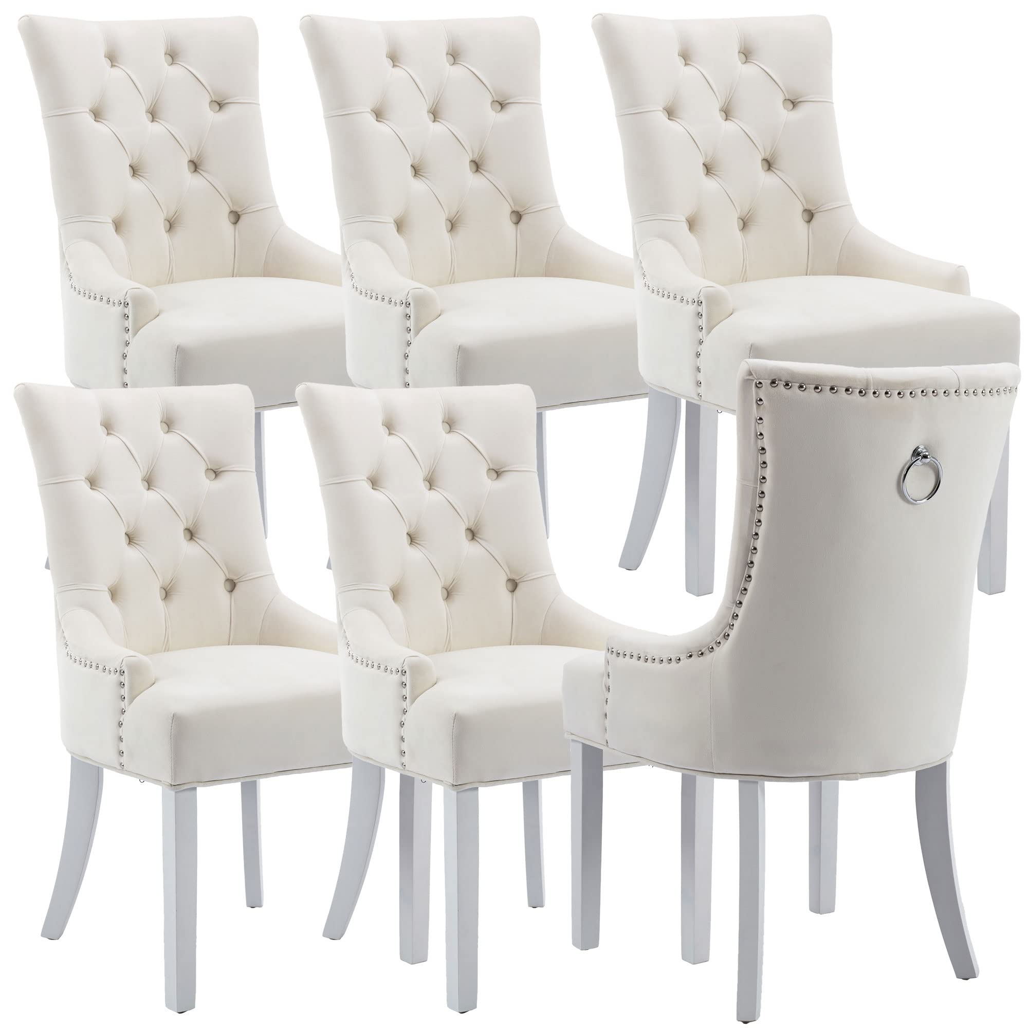 DM Furniture Mid Century Modern Dining Room Chairs Set of 6 Velvet Accent Chairs Upholstered Parsons Chair Side Host Chair for Kitchen/Living Room/