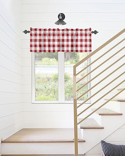 Miniatura 6 de Cortina de cenefas de granja para cocina, cafetería, moderna cenefa de ventana a cuadros rojos y blancos, cortinas cortas de 42 x 12 pulgadas con