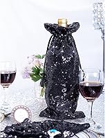Vista 9 de Eternal Beauty 4 bolsas de vino con cordón, cubierta de botella de lentejuelas para bodas de cumpleaños (14 x 6 pulgadas, negro)
