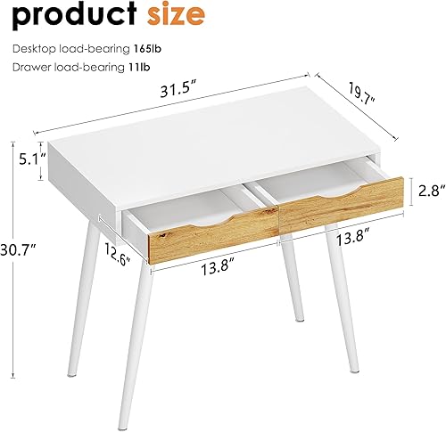 Miniatura 3 de Need Escritorio para computadora de 31.5 pulgadas con 2 cajones, pequeño tocador de maquillaje, escritorio de oficina en casa para dormitorio,