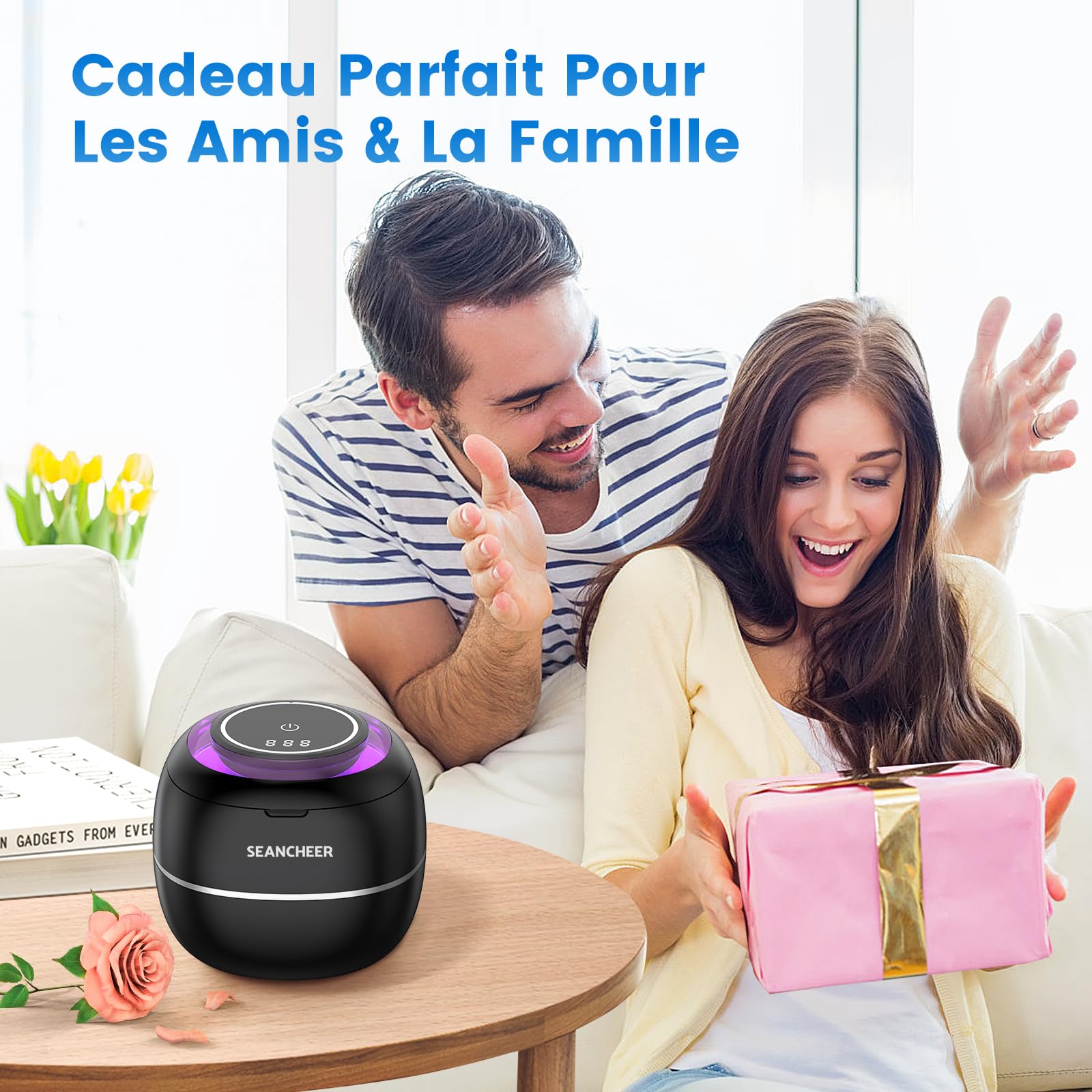 SEANCHEER Nettoyeur Ultrasons 48000Hz Bac Ultrason | 24W | 180ML | Mini Ultrasonic Cleaner Portable avec Lampe UV pour | Prothèses Dentaires | Gouttière Dentaire | Retainer | Bijoux | (Noir)