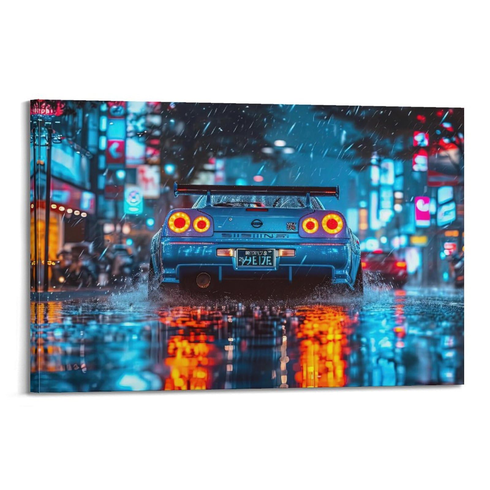 Yrnq Frame-Style Jdm Racing Car Poster For Gtr R34 Skyline Blue Street Sport Car Decorative Painting Canvas Wall Artworks Picture 08X12inch(20X30cm)