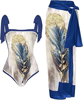 Swimsuit Women's Push Up Women's Vintage Colour Block Abstract Floral Print 1 Piece Swimwear + 1 Piece Cover Two-Piece Swimsuit with Vintage Print Monokini Bikini 2 Piece Swimsuit 46 Women