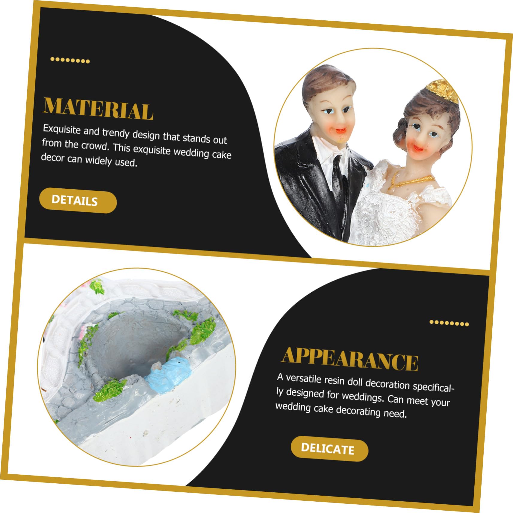 VICASKY 3 Stück Elegante Hochzeitstortendeko Brautpaar Figur Resin Handbemalt Delikate Hochzeit Party Dekoration für Verlobung Brautdusche