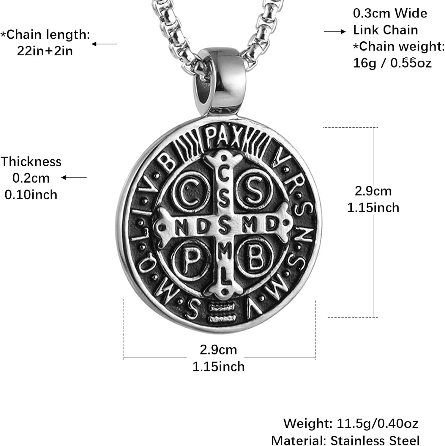 AsAlways St Benedict Necklace for Men Women Stainless Steel Retro Catholic Roman Cross Exorcism Round Medal Pendant Necklace Talisman Jewelry Gift - Image 6