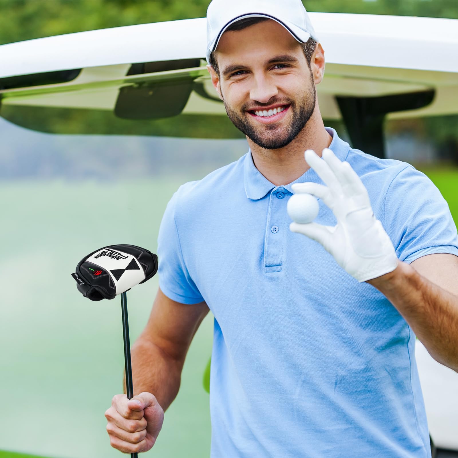 Golfschlägerhauben für Fahrer/Fairwayholz/Hybrid/1FH/Putter/Eisen/Handschuhe, Schwarz und Weiß, PU-Leder, Geschenk für den Golfvater