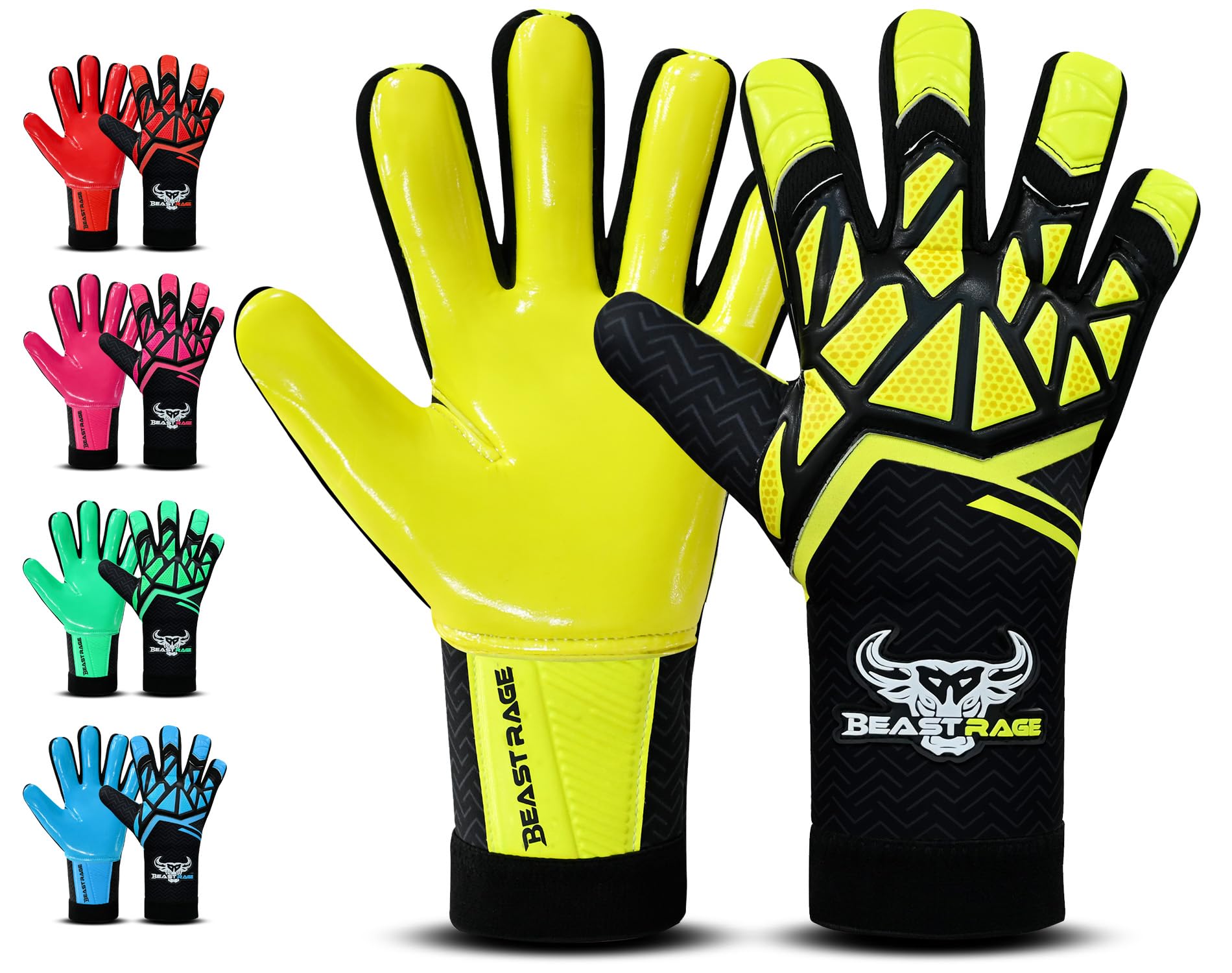 BEAST RAGE Torwarthandschuhe für Kinder Junior 3-10 Jahre|Stabiler Griff mit robustem Latex Jugend Erwachsenen Fußballtorwarthandschuhe für Jungen Fußball