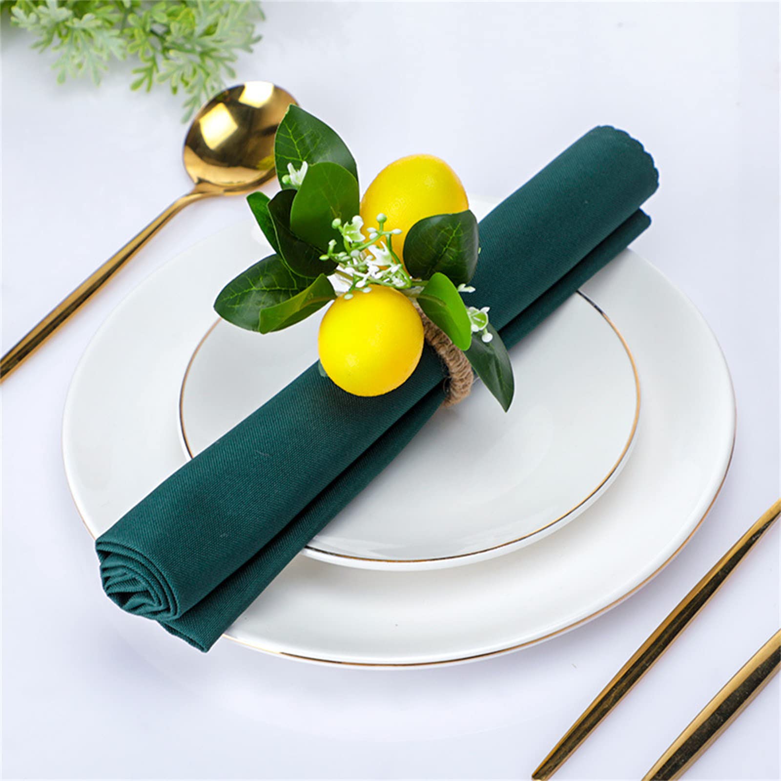 Belupai Lemon Napkin Rings Set Of 6 - Fruit Vine Leaf Napkin Holders For Summer Table Decor