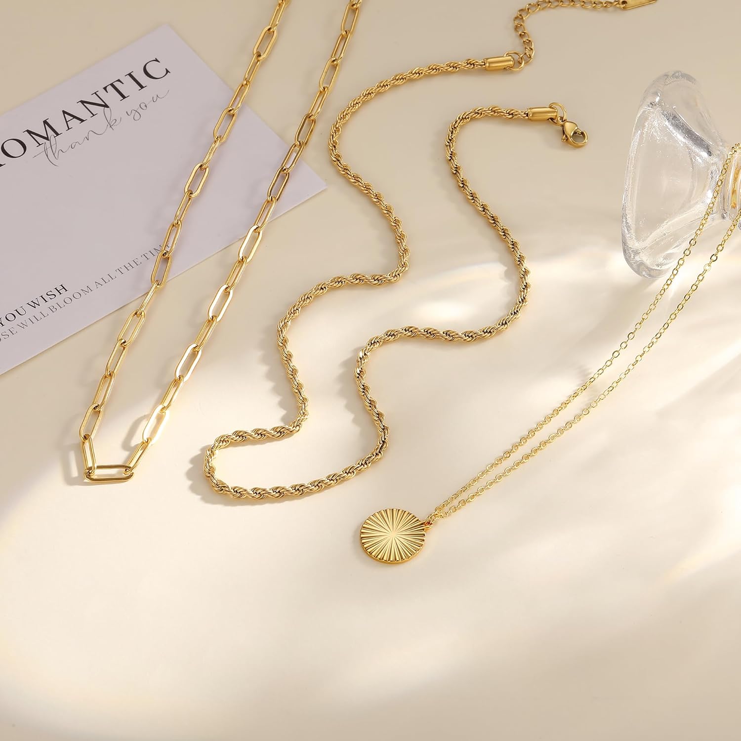 CAROVO Gold/Silver Layered Necklace for Women 14K Gold/Silver Plated Trendy Paperclip Circle Pearl Cross Stackable Pendant Necklace Dainty Gold Jewelry Gift for Women Adjustable - Image 6