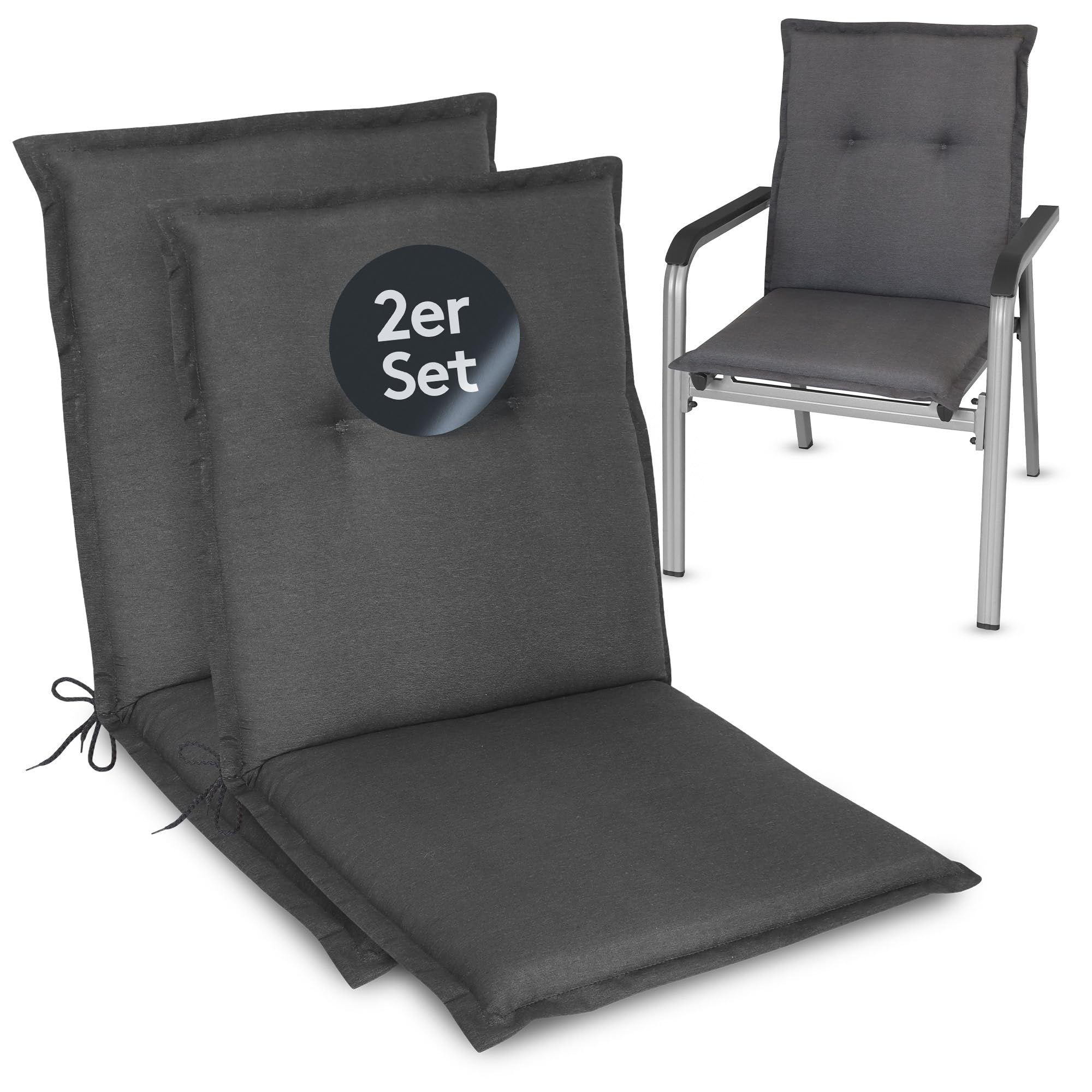 LILENO HOME Cojines para silla de jardín (2 unidades respaldo bajo) en color antracita liso (Tami) cómodas tumbonas como cojines para muebles de jardín Cojín para sillas de jardín y sillas plegables