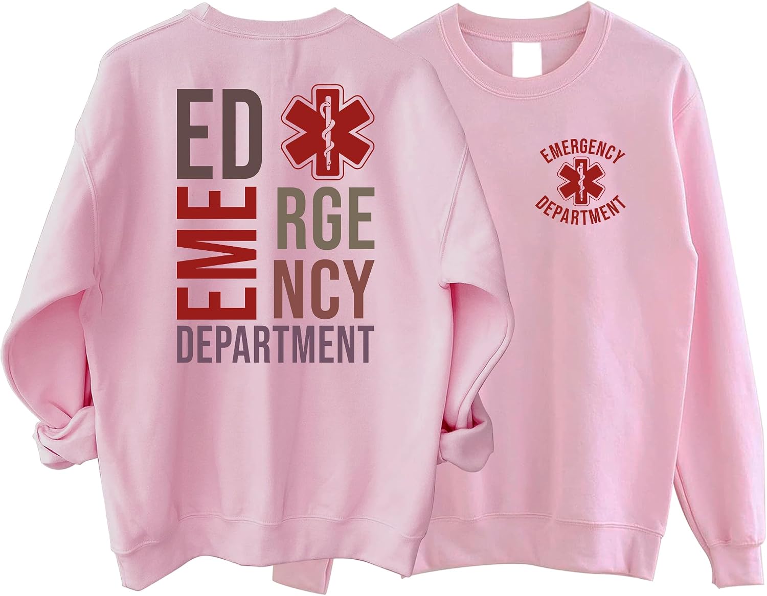 Emergency Department Sweatshirt RN Vintage Sweatshirt, Emergency Department Shirt, ER Sweater, Emergency Room Tech S Light Pink
