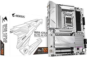 GIGABYTE B650 AORUS Elite AX ICE AMD AM5 ATX Motherboard, Support Ryzen 9000/8000/7000 Series, DDR5, 12+2+2 Power Phase, PCIe 5.0 M.2, USB-C 3.2 Gen 2, WIFI6E, 2.5GbE, EZ-Latch, Q-Flash, RGB Fusion