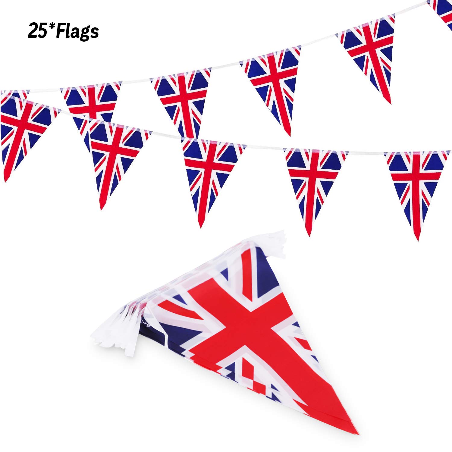 Fabric Union Jack Bunting Flag Union Jack Triangular Bunting British Banners 8m/26ft Long with 25 Flags,Themed Party Decor British UK Patriotic Bunting Banner for National Royal Party Decoration