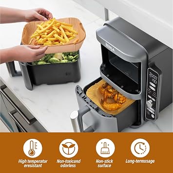 100pcs Ninja Double Stack XL Sl400UK 9.5L Air Fryer Paper Liners,Air Fryer Double Layer Baking Accessories for AF300UK, AF400UK,Salter, Tower, and Other Dual Zone Air Fryer