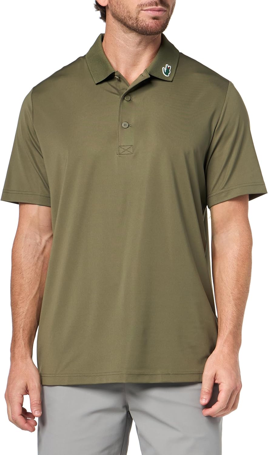 Lacoste Men's Regular Fit UV Protect Collar Logo Golf Polo Shirt, Olive, Medium