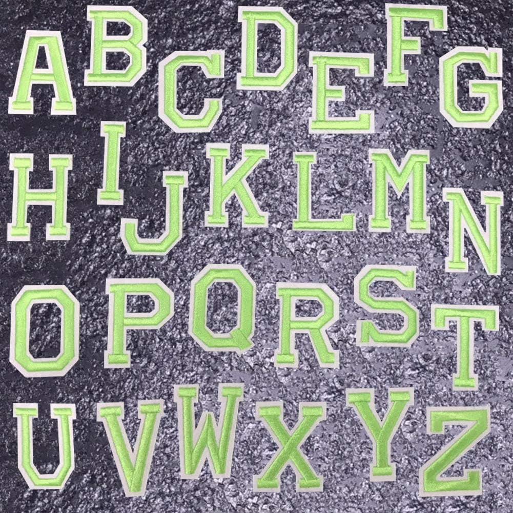 Letter Patches 26 Piece Iron on Letters Sew on Applique Patches Green Letter A-Z Ironed Adhesive Embroidered Patch Alphabet Badge Decorative Repair Patches for Hats Shirts Jackets Shoes Jeans