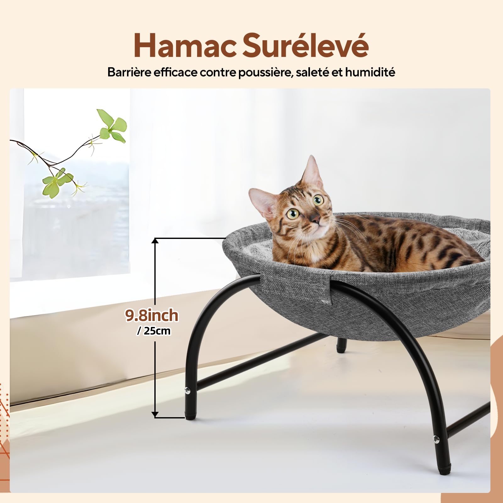 LIFLIX Hamac d'extérieur surélevé pour Chat avec Peluche Amovible et Lavable, hamac Debout pour l'intérieur et l'extérieur (Gris)