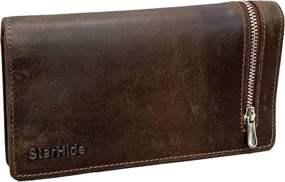 STARHIDE Womens RFID Shielded Real Distressed Hunter Leather Clutch Wallet 5565 Brown