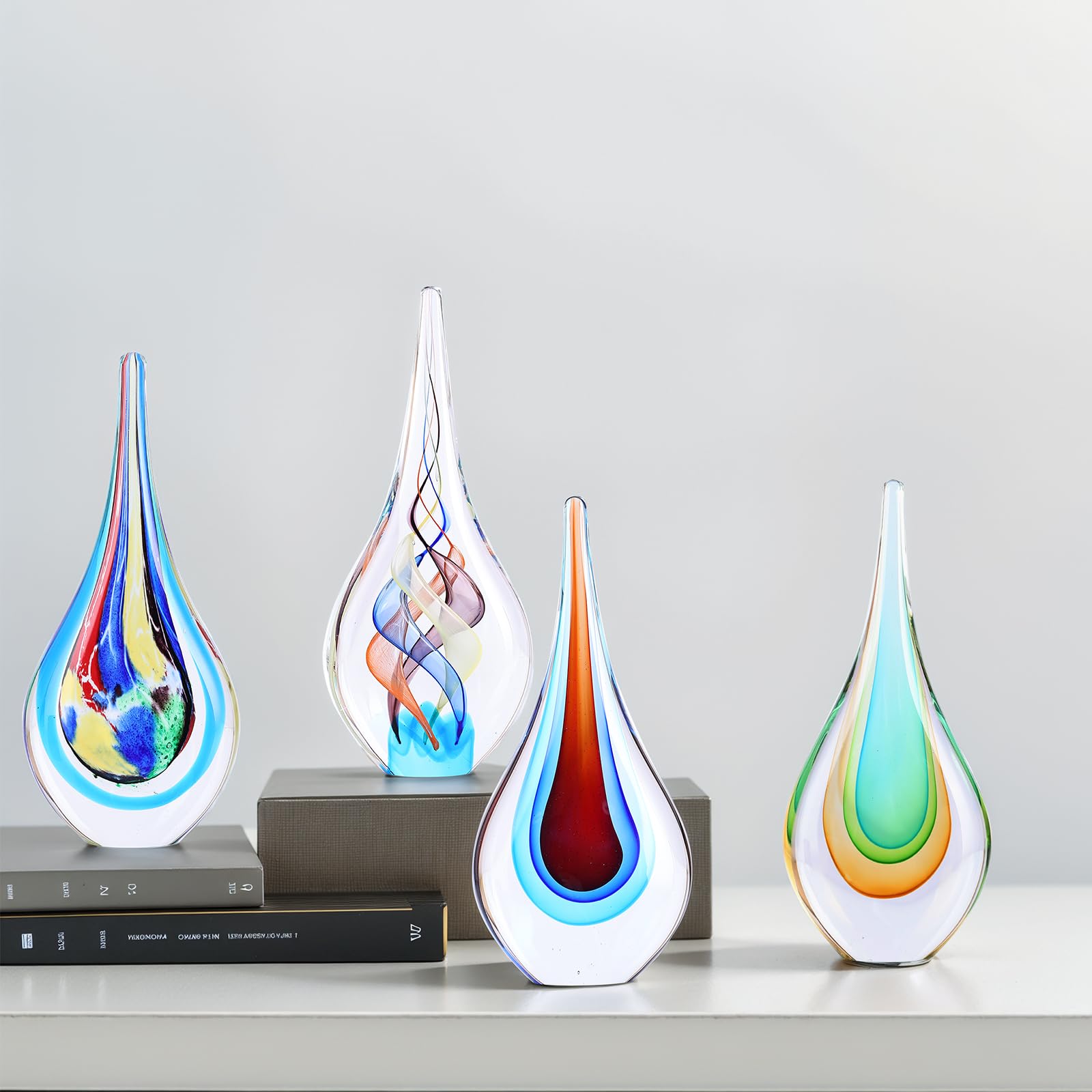 Mundgeblasene Glasskulptur, einzigartige Dekoration im mediterranen Stil, Glasfigur mit kristallähnlichem Finish, dekorative Briefbeschwerer für Bürotisch, Wohnzimmer, Schlafzimmer, Schränke (Rot