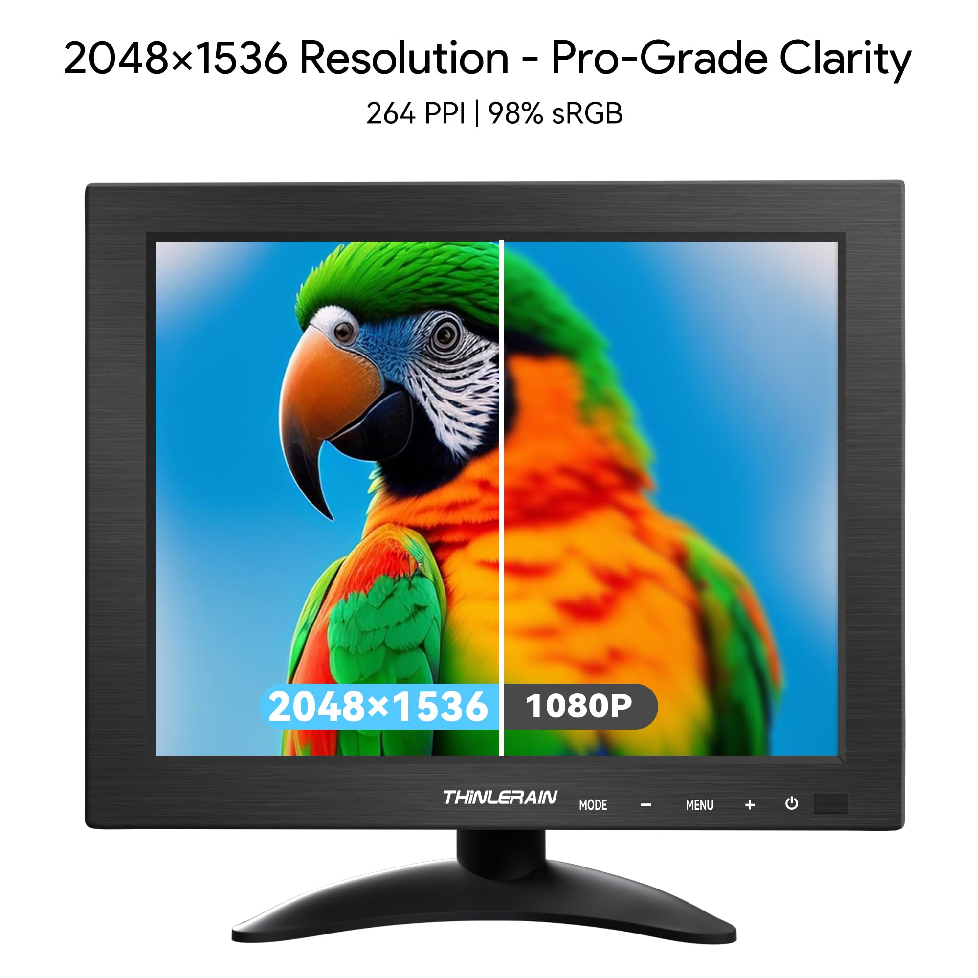9,7 Zoll 2K Monitor – 2048x1536 IPS 4:3 Display, HDMI & Dual USB-C, 60Hz, VESA, integrierter Lautsprecher Kleiner Monitor für Retro-Gaming, PC, Smartphone, Reise, Homeoffice