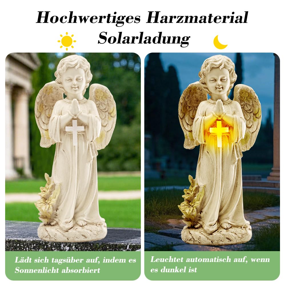 Solarna dekoracja ogrodowa anioł figurki ogrodowe, solarna statuetka ogrodowa anioła, figurka anioła stróża LED, wodoodporne rzeźby aniołów Fairy statuetki ogrodowe światło rzeźby anioła na jesienną