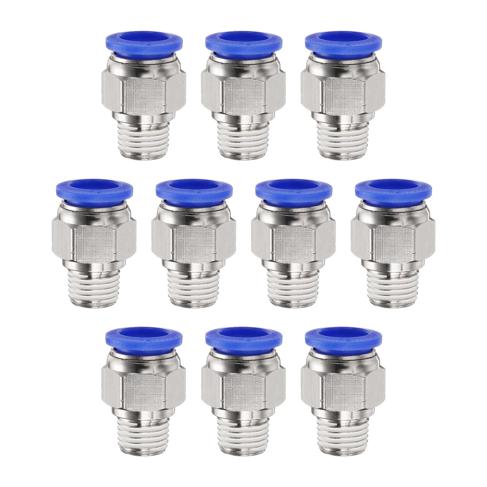 10 Raccords à Pousser Rapides - 8mm OD X 1/4" NPT - Laiton Nickelé - Pour Systèmes Pneumatiques, Freinage Auto, Industrie