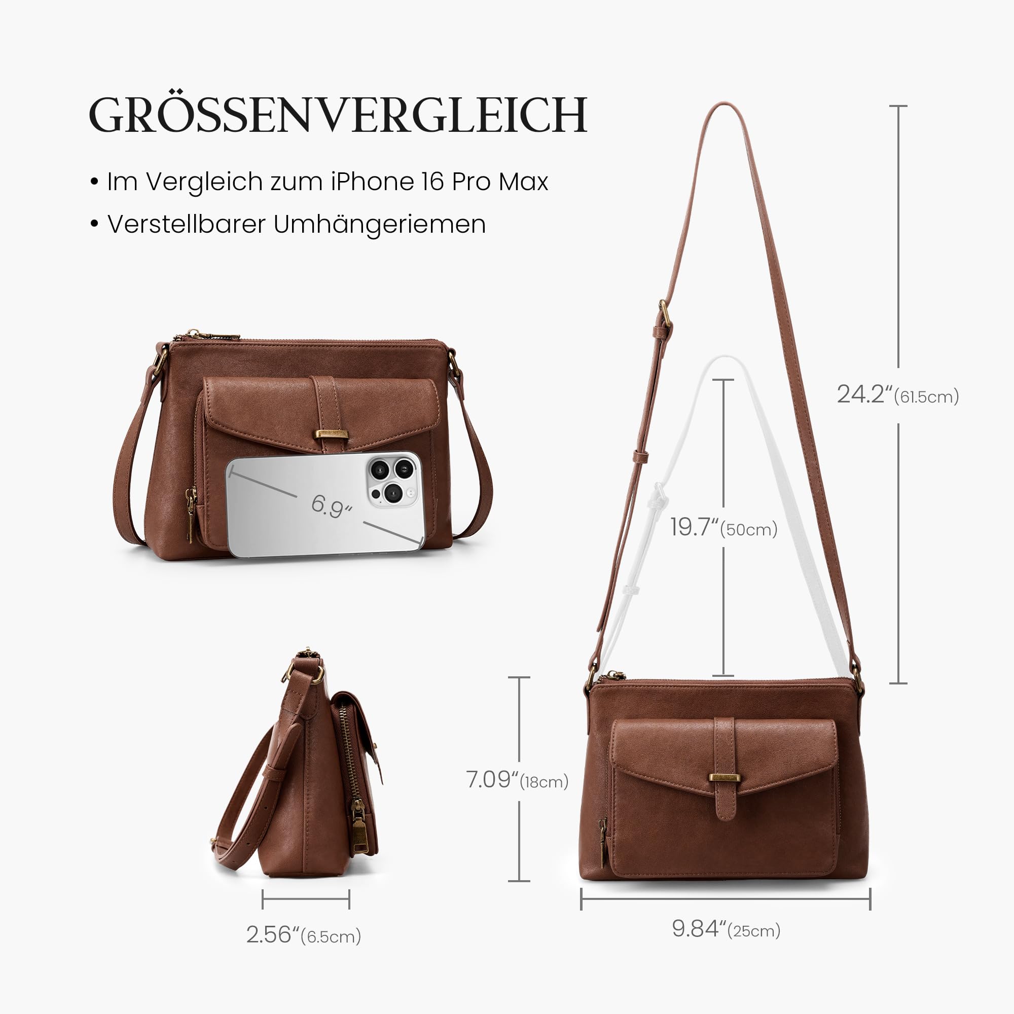 befen Echtleder Umhängetasche Damen Mittelgroß, RFID-Blockierung Handtasche | Leder Crossbody Bag Klein Vintage Schultertasche für Frauen mit integrierter Brieftasche