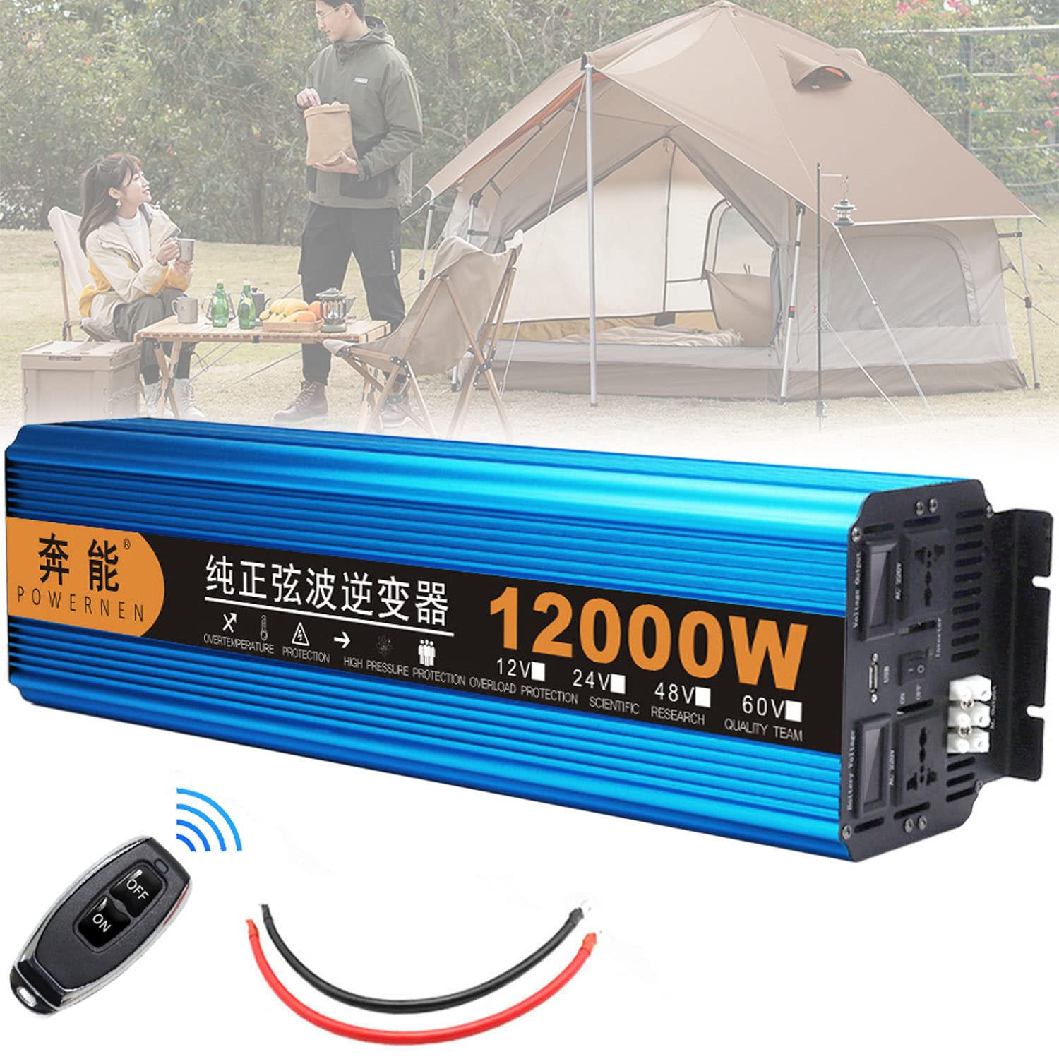 3000W 4500W 6000W 8000W 12000W Inwerter mocy czystej fali sinusoidalnej Przetwornica DC 12V/24V na AC 220V / 230V z wyświetlaczem LCD Gniazda AC Port USB i pilot Inwerter off-Grid,12000W-12V