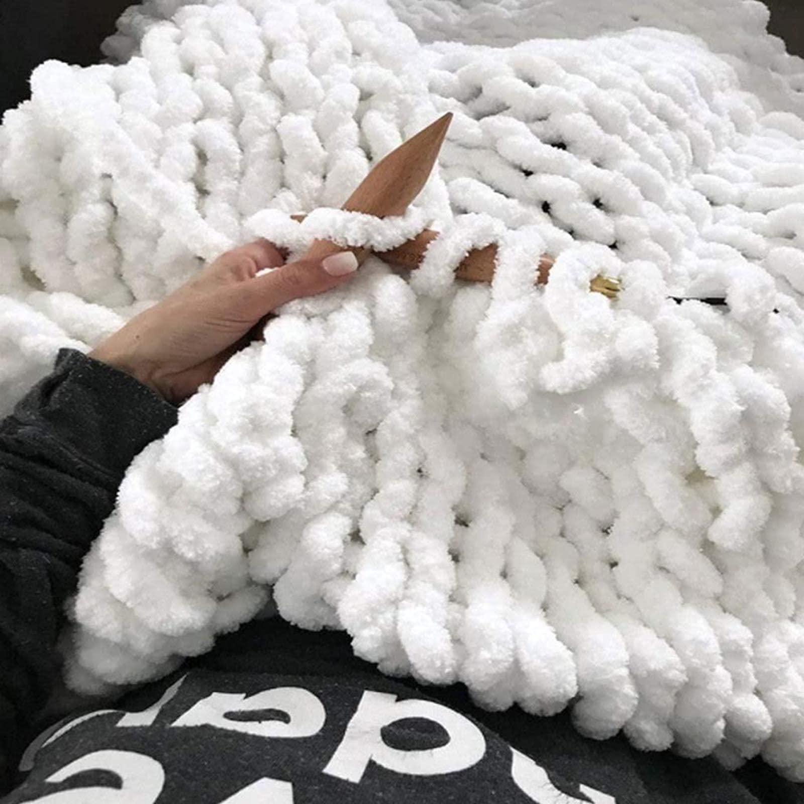 Coperta da Letto Coperta a Maglia Grossa Morbida Coperta da Divano in Ciniglia Lavorata a Mano, Coperta Boho Soffice, Tappetino per Yoga, Lavabile in Lavatrice,Bianca,180X200CM