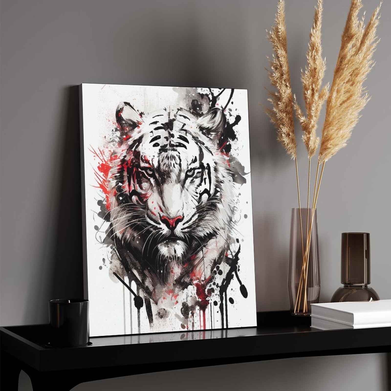 Amazon.co.jp: 絵画 ホワイトタイガーの肖像画インテリア 絵画 落書き