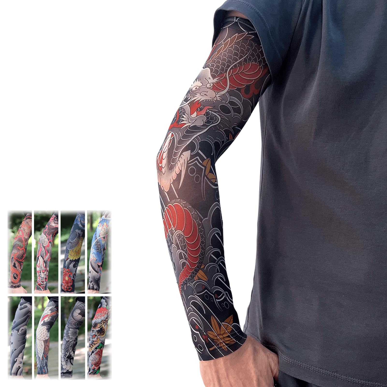 [TattiOut] 超薄新技術 360度シームレス印刷 アームカバー タトゥー…