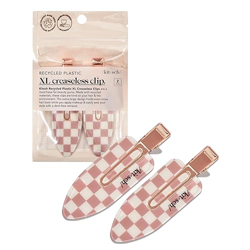 Kitsch Creaseless Hair Clips for Women - No Crease, No Bend Hair Clips for Styling, Bangs, Makeup Application, Face Wash | Recycled Acrylic - Checkered Terracotta | Ideal Gifts for Women, 2pcs - Terracotta Checkered